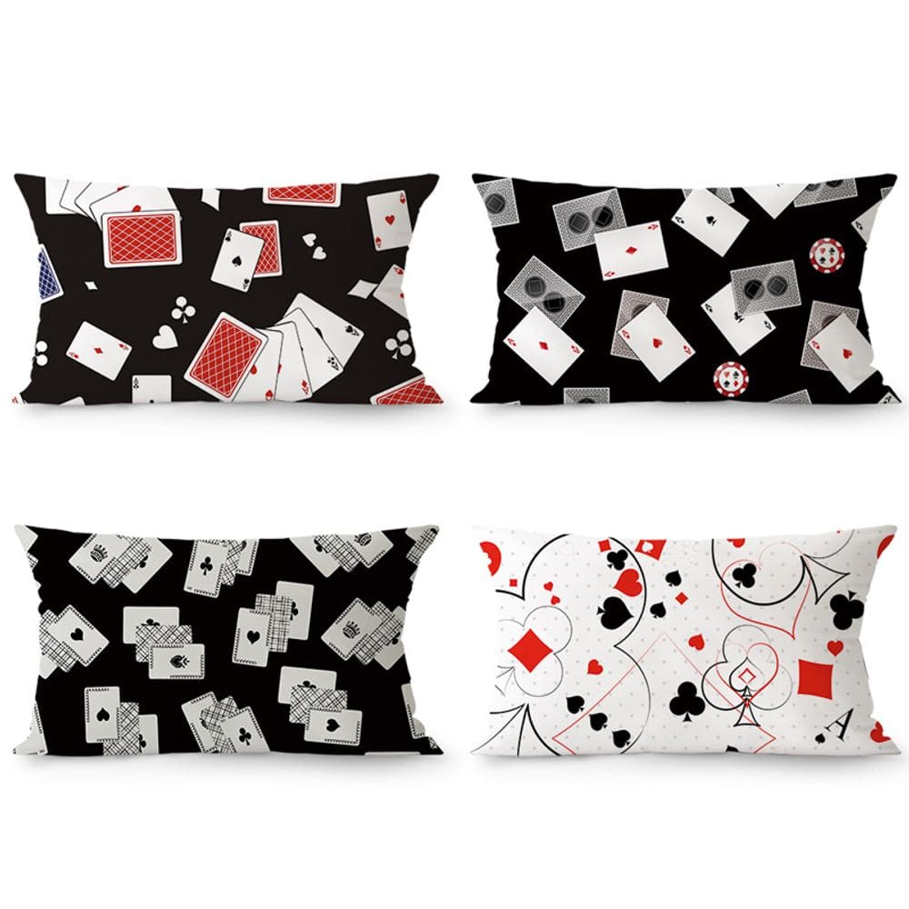 Conjunto de fronhas, cartas de baralho, cassino, preto/vermelho, 40x60cm, 4 unidades