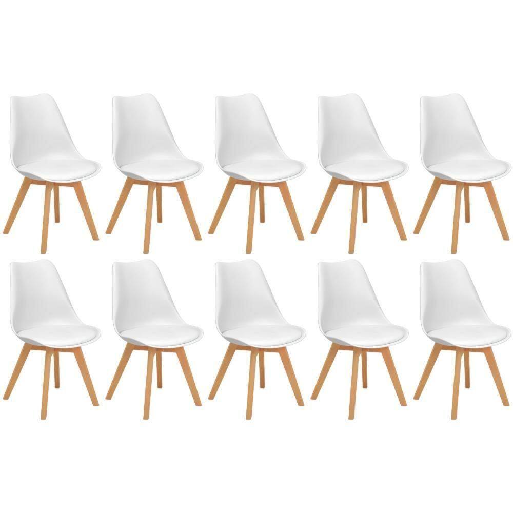 Conjunto 10 Cadeiras De Jantar Eames Wood Leda Design Estofada - Branco