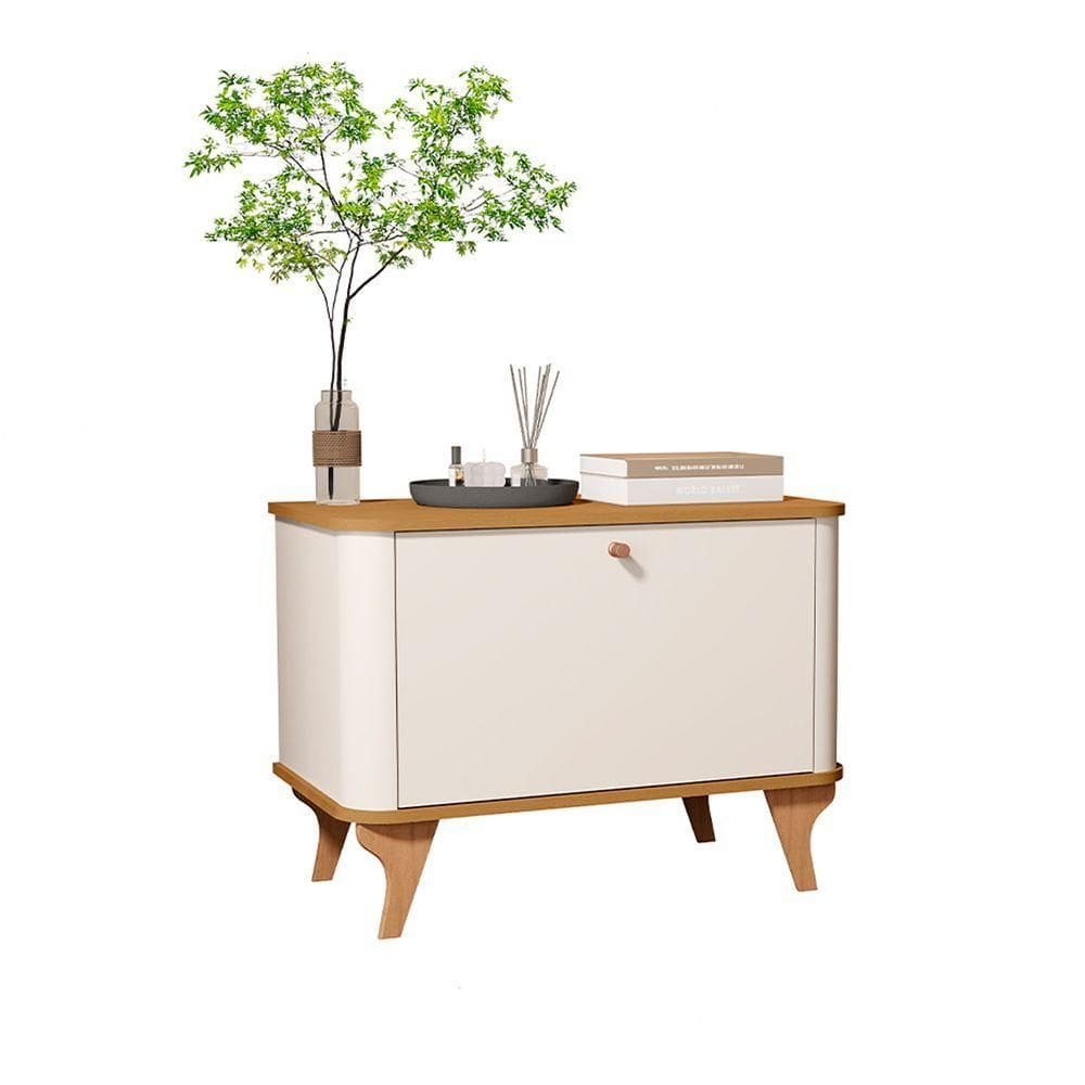 Mesa De Cabeceira Aruma Com Cantos Arredondados Com Divisória Off White Com Nature