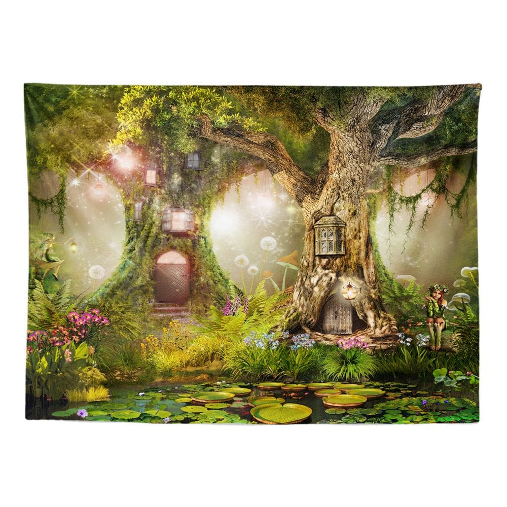 Tapeçaria para pendurar na parede Fairy Forest Dreamy Tree House 150x130cm