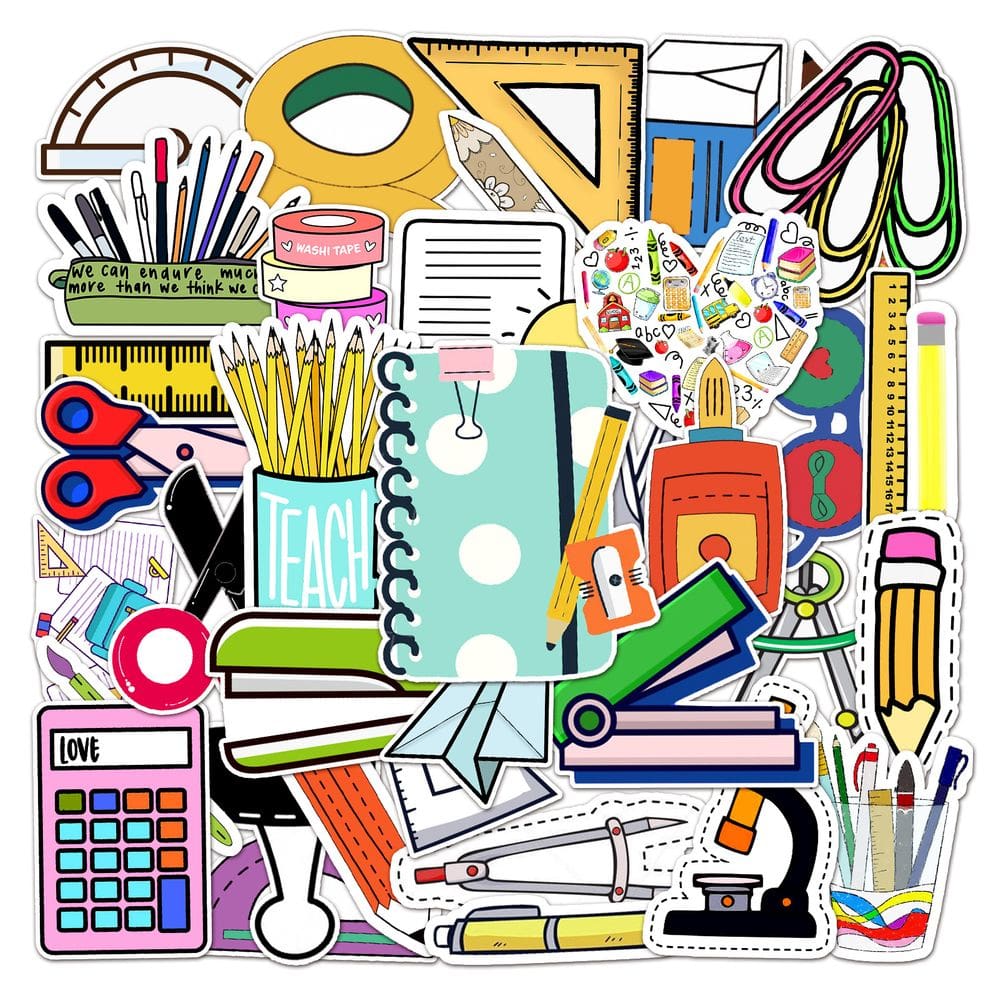 Pacote de adesivos, material escolar, desenhos animados, papelaria, vinil, 50 unidades