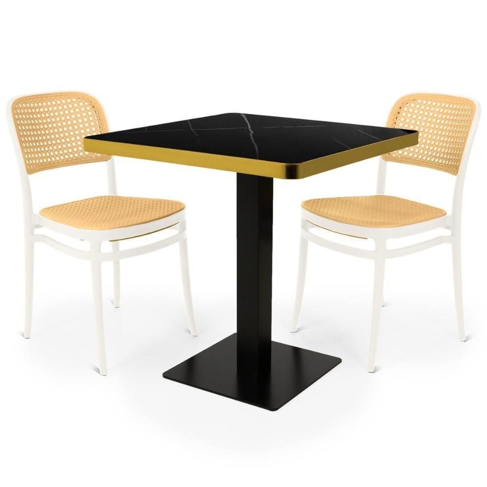 Conjunto Mesa De Jantar Redonda Venezia 70x70cm Preta Com 2 Cadeiras Roma - Branco