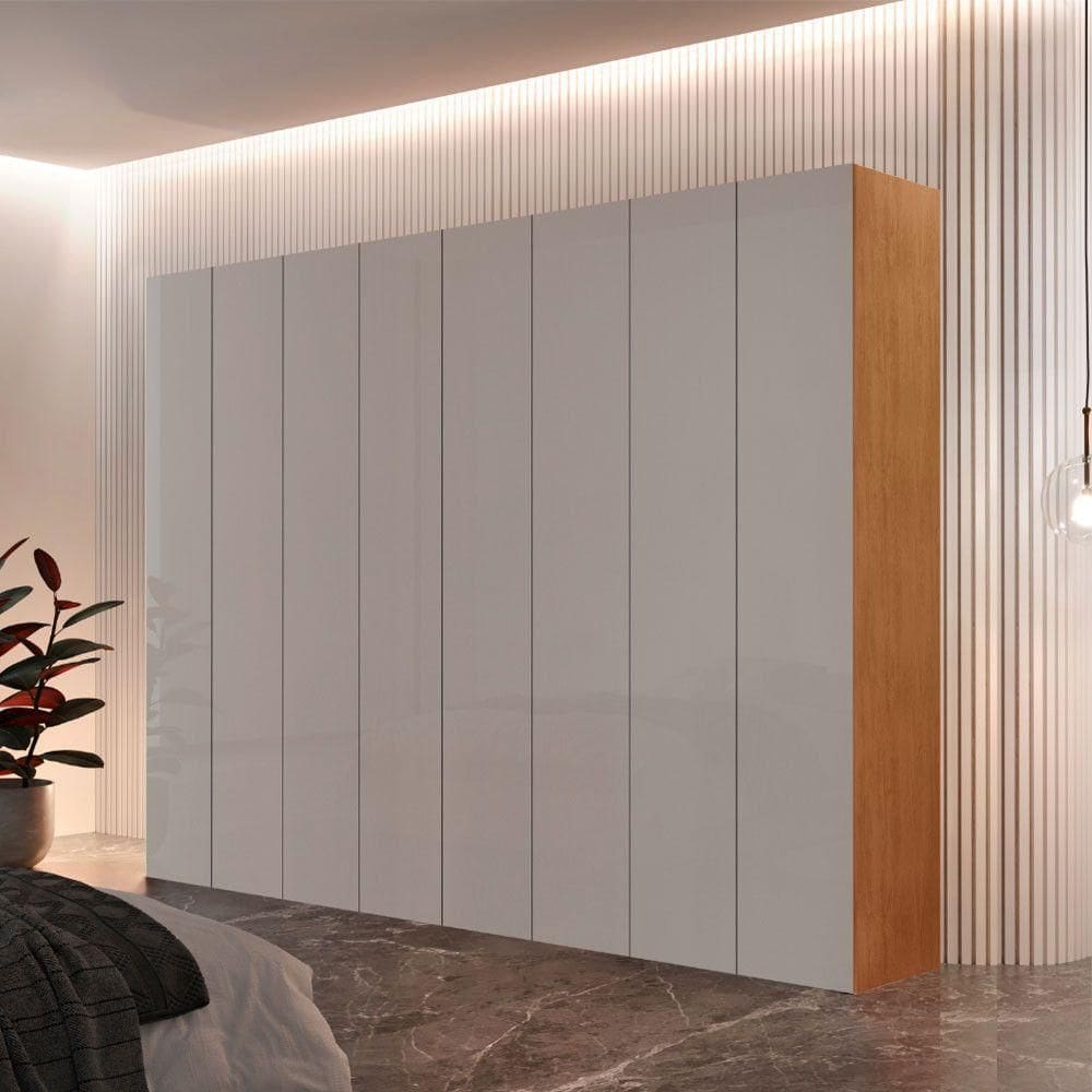 Guarda Roupa Casal Atacama Em Mdf 8 Portas 8 Cabideiros Naturalle/off White Sem Gavetas