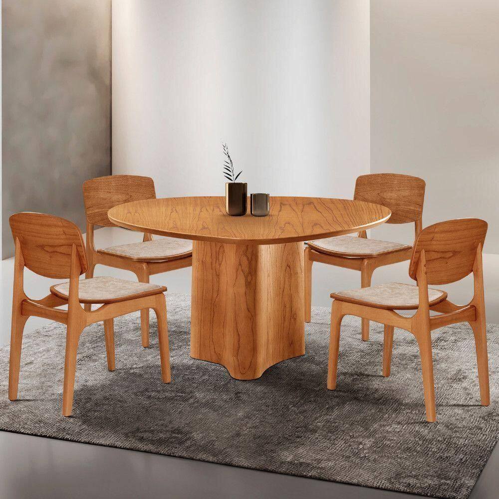 Mesa Com 4 Cadeiras Selene Malta Gold Moderna Mobília Milano / Imbuia Nat.