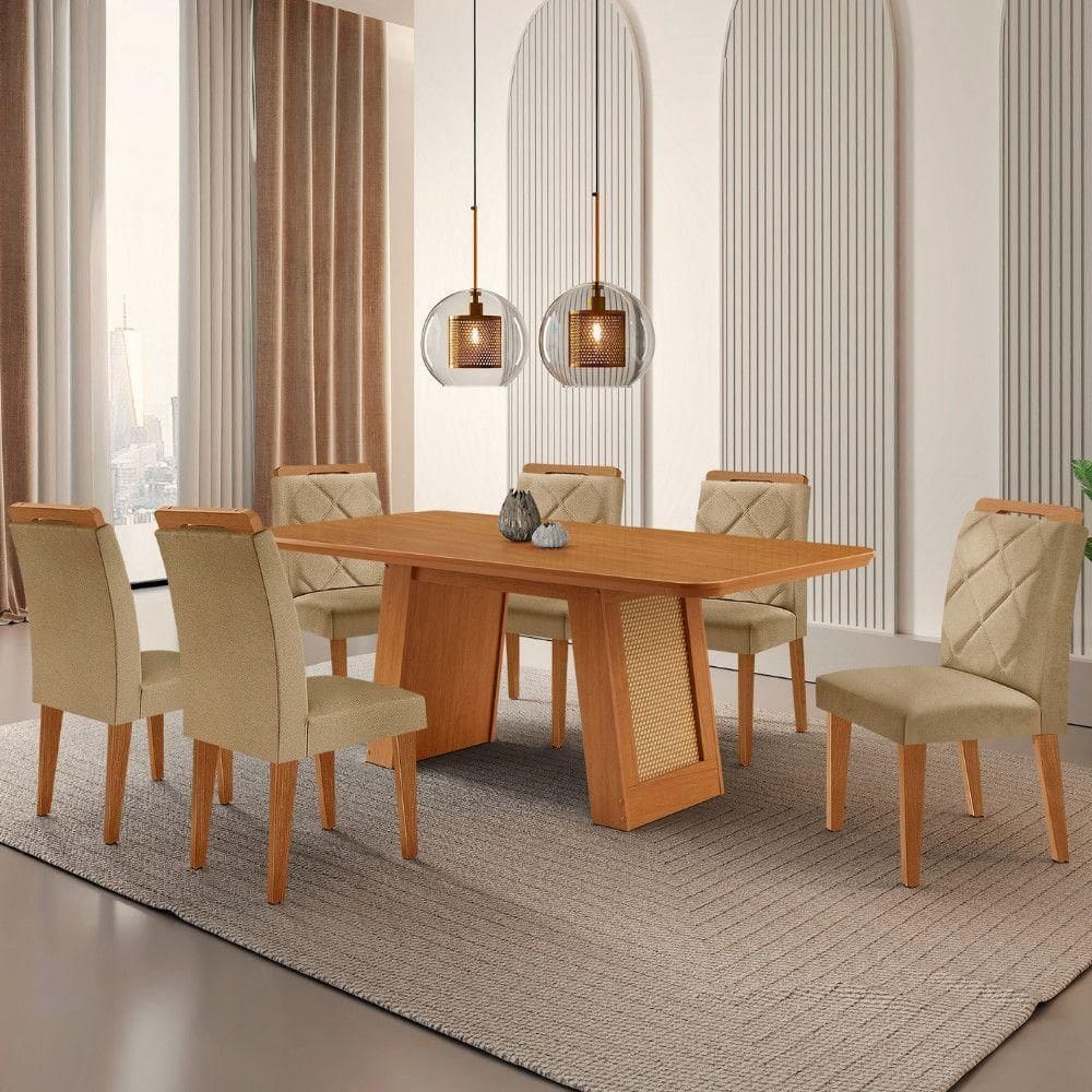 Mesa De Jantar Carolina Com 6 Cadeiras Moderna Mobilia Turim 07/ Laminado