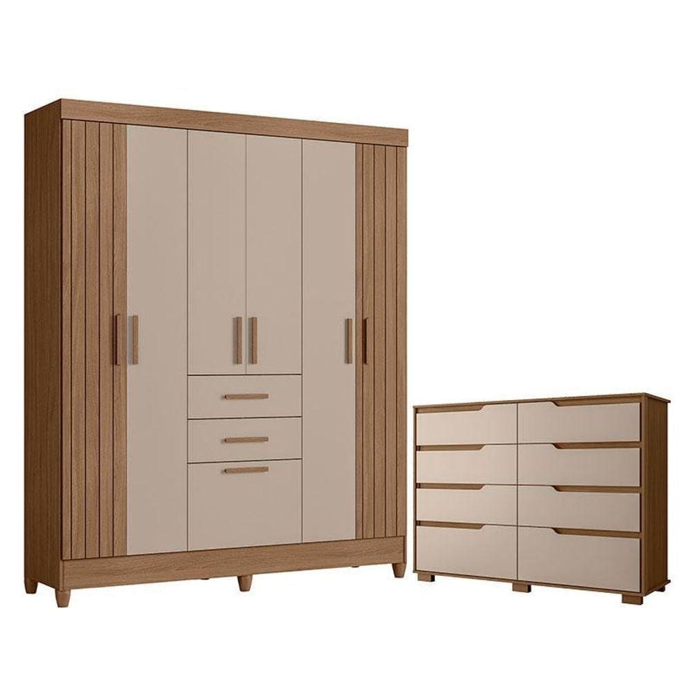 Guarda Roupa Solteiro Malta E Cômoda Georgia Carvalho Fendi - Moval