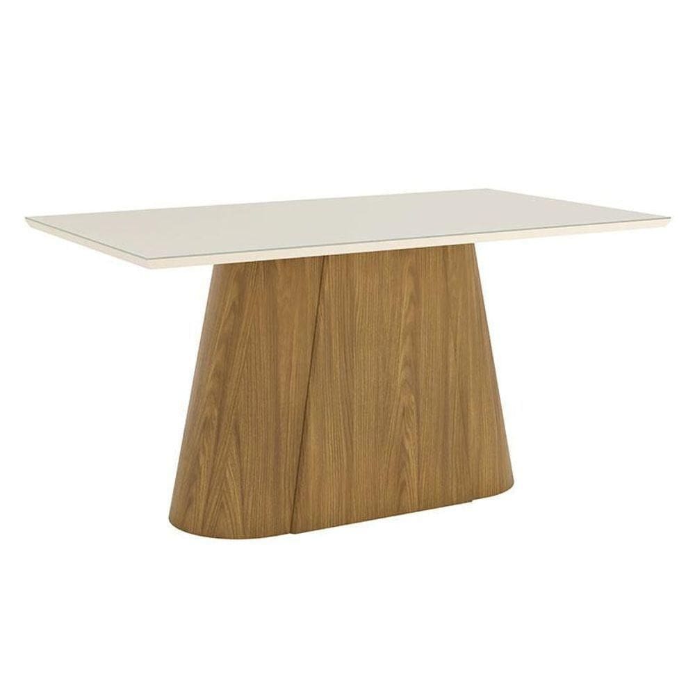Mesa De Jantar Olivia 160 Cm Canto Reto Com Vidro Nature Off White - Henn