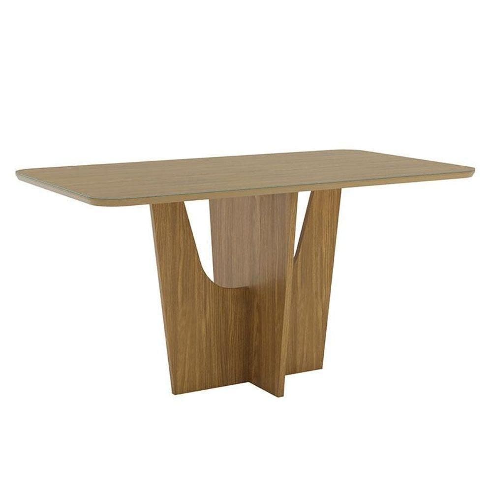 Mesa De Jantar Vértice 160 Cm Canto Arredondado Com Vidro Nature - Henn
