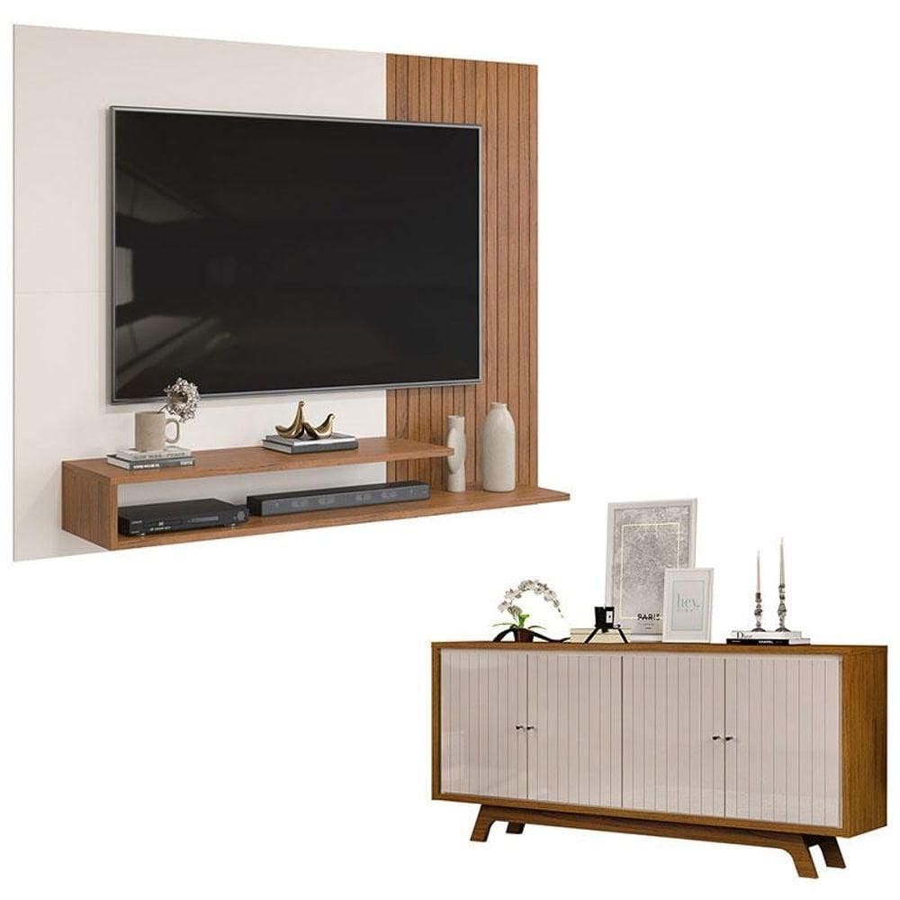 Painel Para Nando E Aparador Buffet Salle Freijó Off White - Dj Móveis