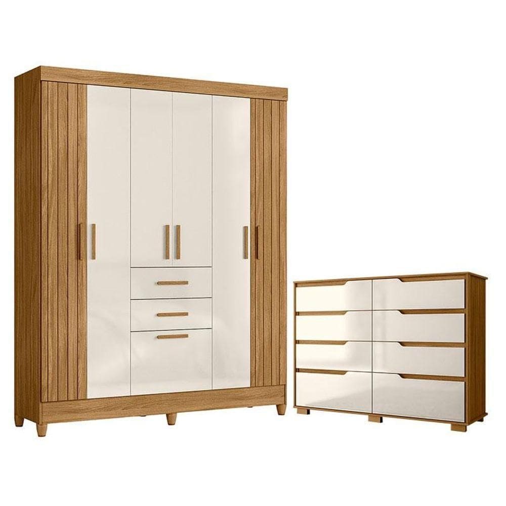 Guarda Roupa Solteiro Malta E Cômoda Georgia Freijó Off White - Moval