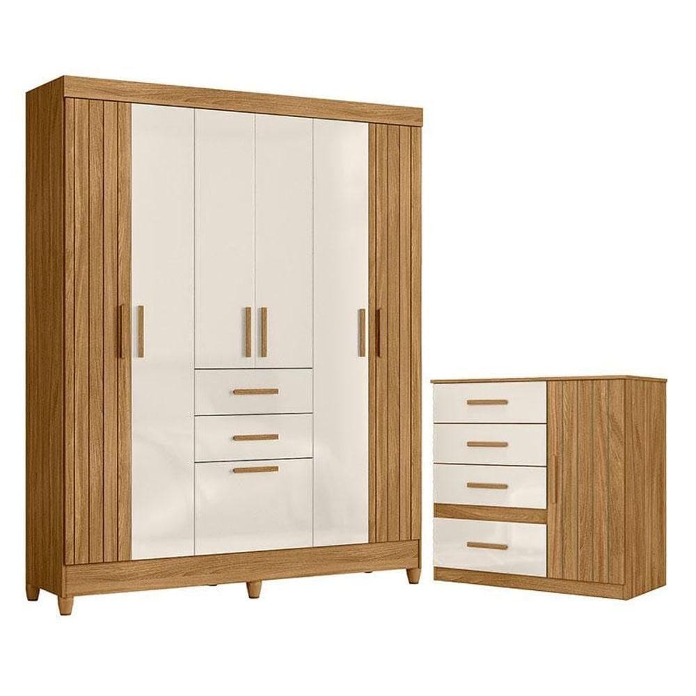 Guarda Roupa Solteiro Malta E Cômoda Vênus Freijó Off White - Moval