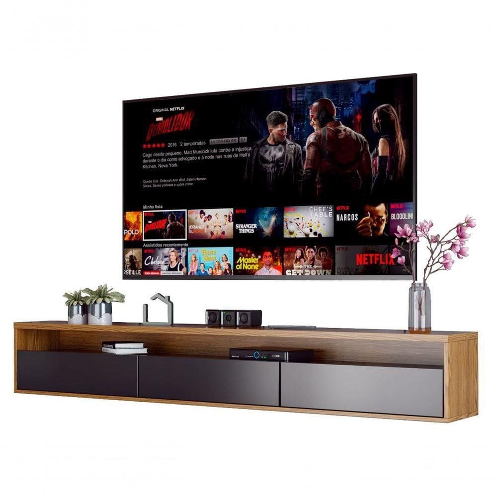 Rack Suspenso Para Tv Life Freijo Com Preto Acetinado - Moveisaqui