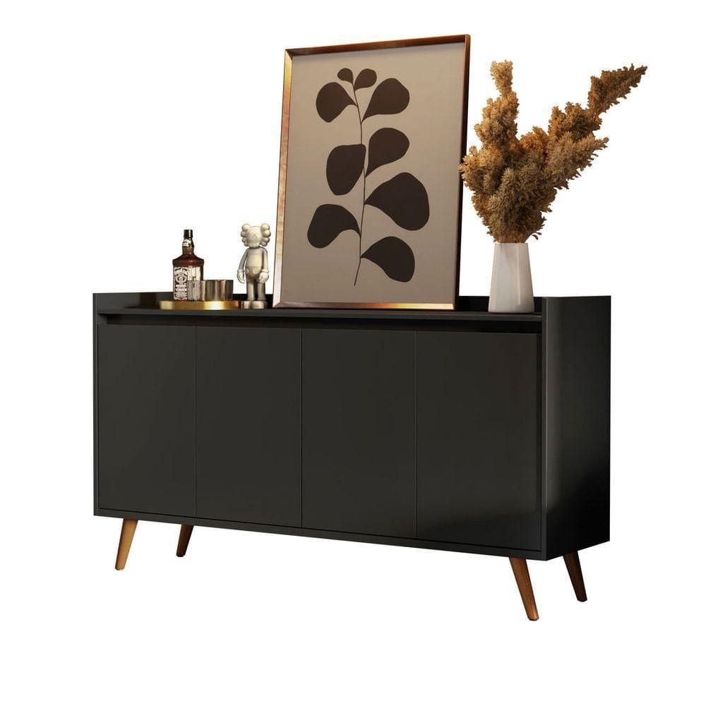 Buffet Aparador Retrô Delux 4 Portas Preto - Moveisaqui