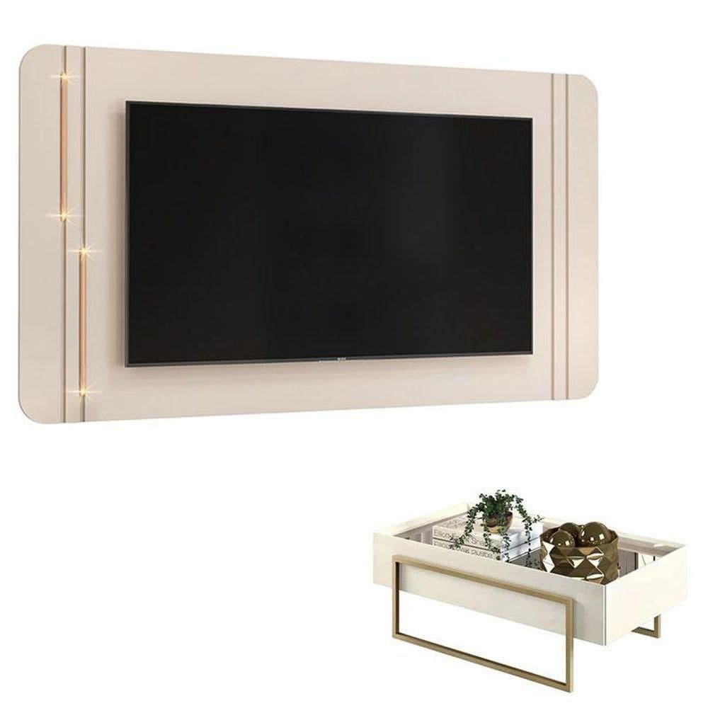 Painel Para Suspenso Ariana E Mesa De Centro Petri Off White - Dj Móveis