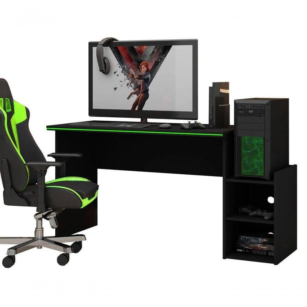 Mesa Para Computador Gamer Preto Com Verde - Gelius Móveis