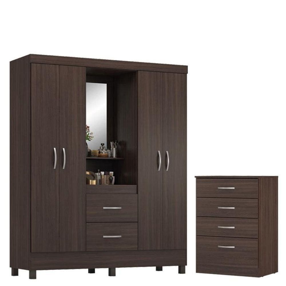 Guarda Roupa Casal Capelinha Lord Com Comôda Astral Café - Demóbile