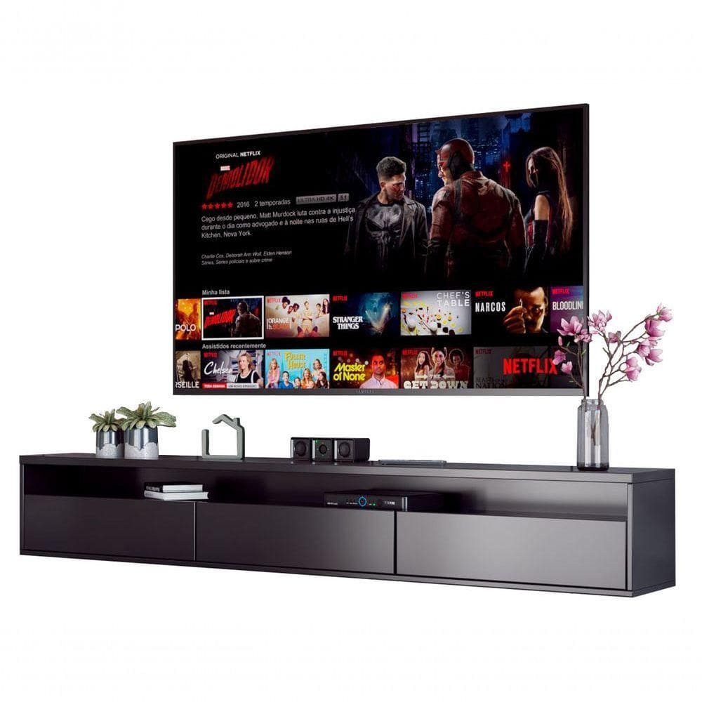 Rack Suspenso Para Tv Life Preto Acetinado - Móveisaqui