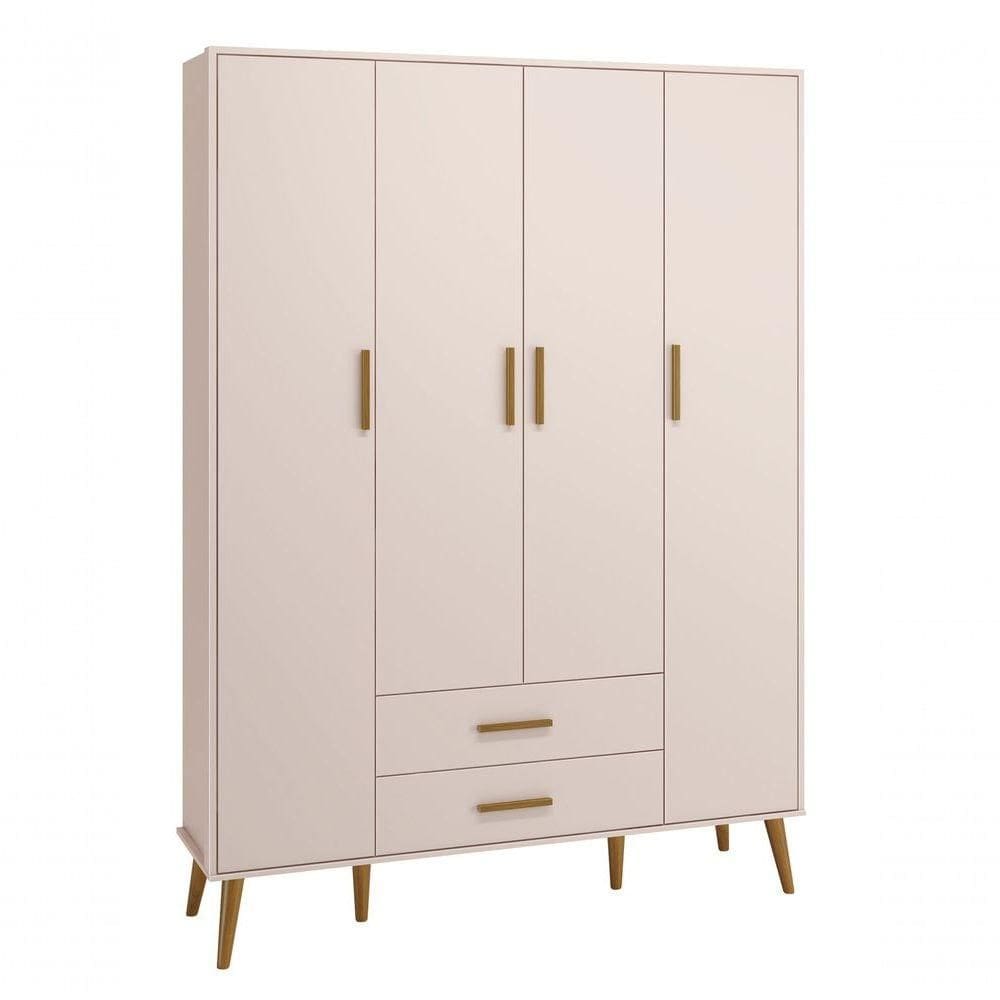 Guarda-roupa Retrô 4 Portas Isis Rosa Fosco - Moveisaqui