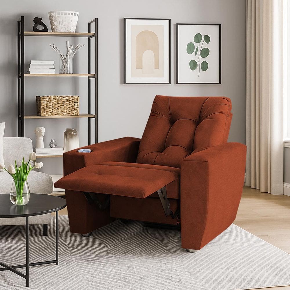 Poltrona Do Papai Reclinável Suede Porta Copo Perola TerraCota