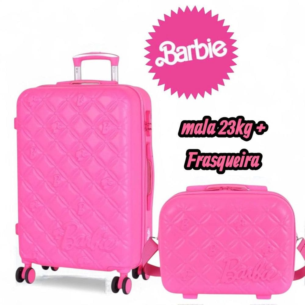 Kit Mala Viagem Rodinhas 23kg Com Frasqueira Barbie Abs Luxcel