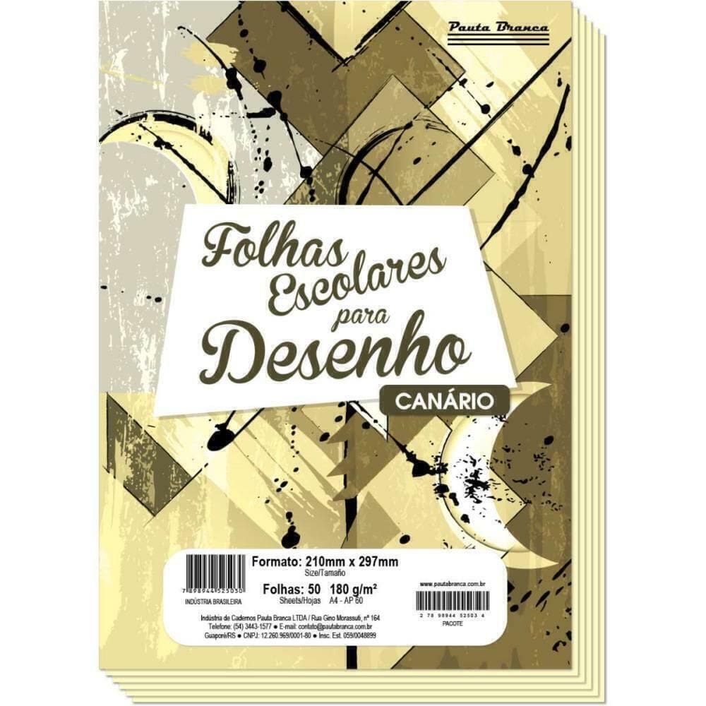 Papel Sulfite A4 Ap60 180g Canário 50fls. - Pauta Branca