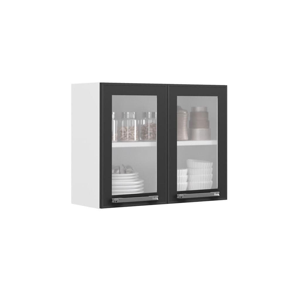 Armário Aéreo Florença Branco 70cm 2 Portas com Vidro em Aço Itatiaia