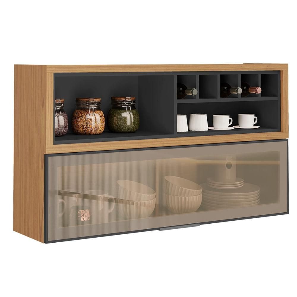 Armário Aéreo de Cozinha Itatiaia 1 Porta e Nicho Grafite New Porto