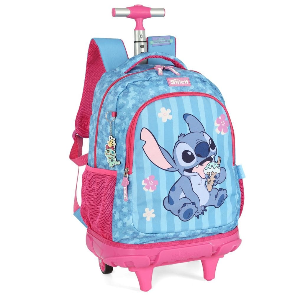 Mochila de Rodinhas Stitch e Angel Média Juvenil Costa Pink
