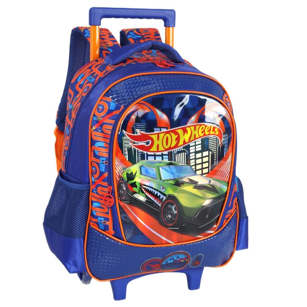 Mochila Rodinhas Infantil Hot Wheels Carros Esportiva Azul