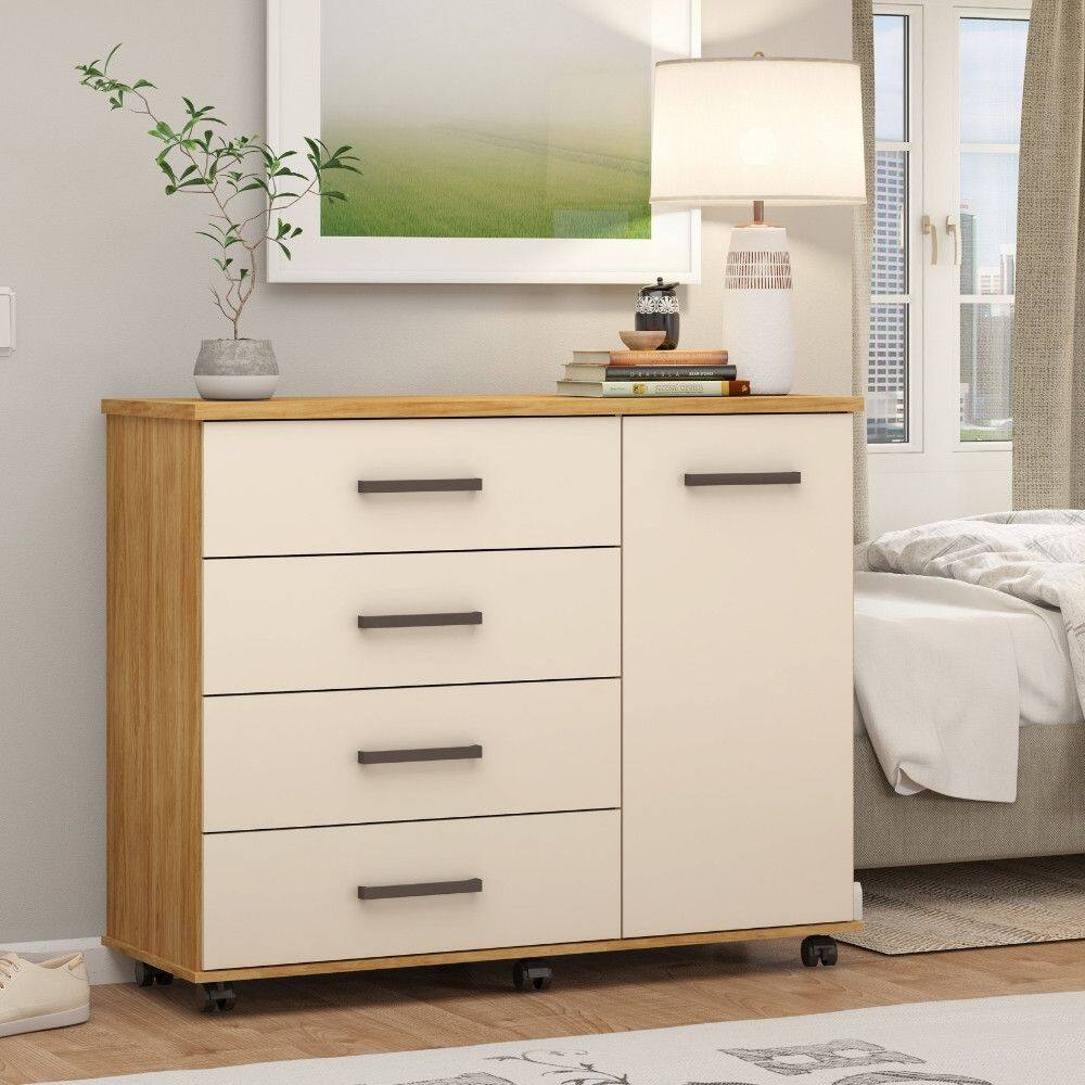 C?moda 4 Gavetas 1 Porta com Rod?zios Flora Dem?bile