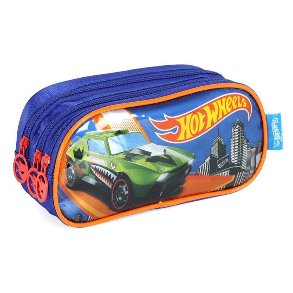 Estojo Hot Wheels Estampado Escolar Juvenil Luxcel Azul