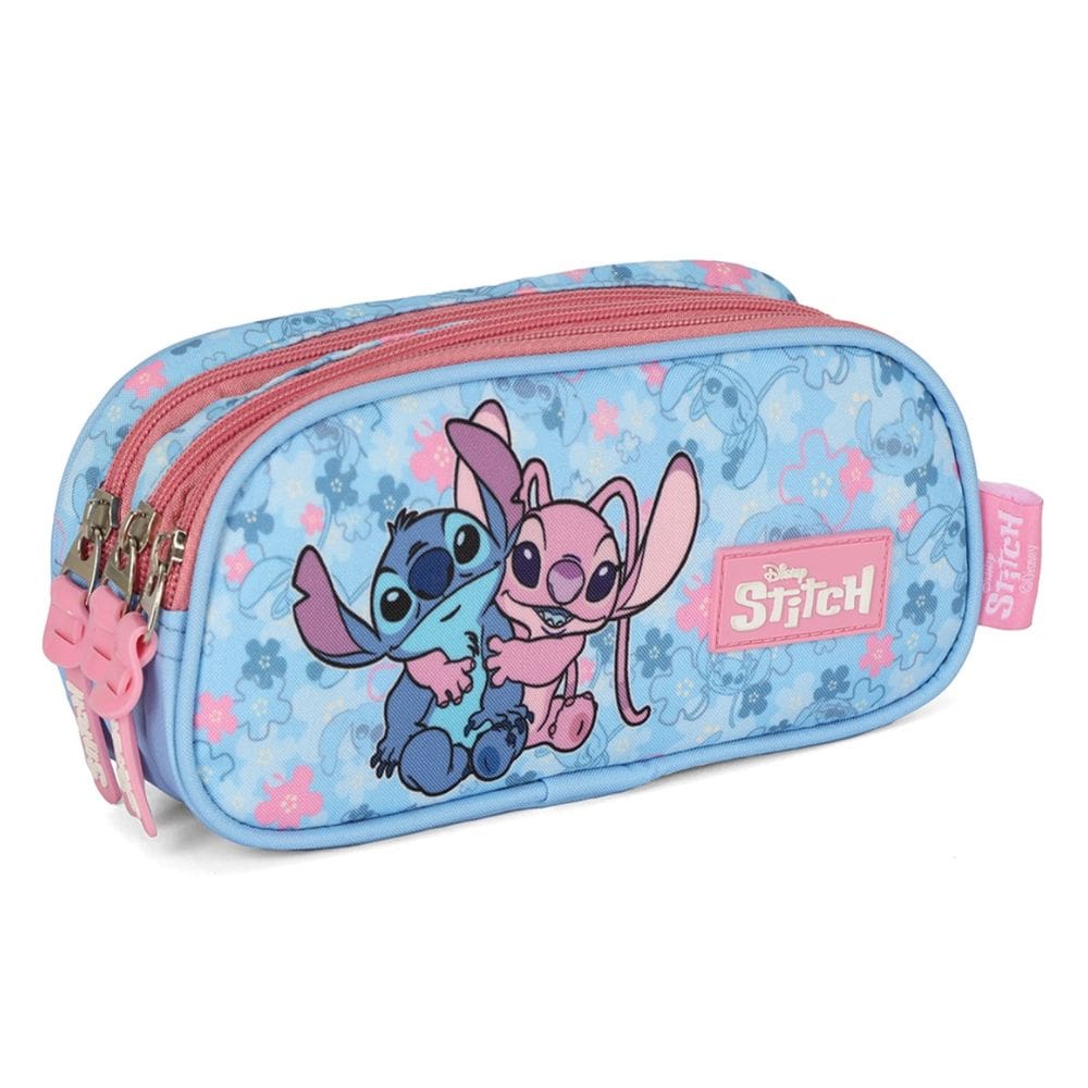 Estojo 3 Repartições Escolar Disney Stitch Angel Rosa Up4you