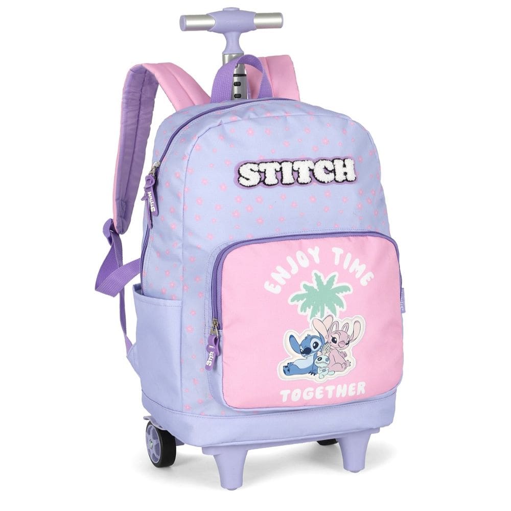 Mochila Rodinha Stitch Reforçada Juvenil Grande Roxo Disney