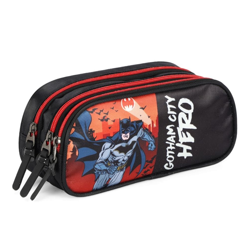 Estojo Triplo Escola Juvenil Super Heróis Batman Vermelho