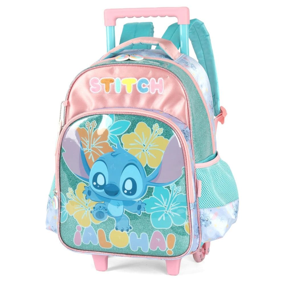 Mochila Escolar Stitch Com Rodinha Luxcel Turquesa P/ Menina