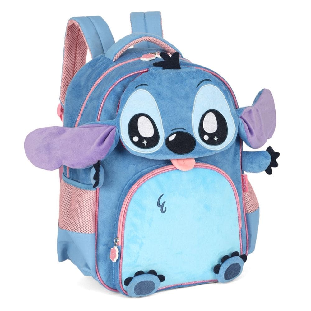 Mochila Escolar Stitch Costas Pelucia 3D Luxcel Azul Menina