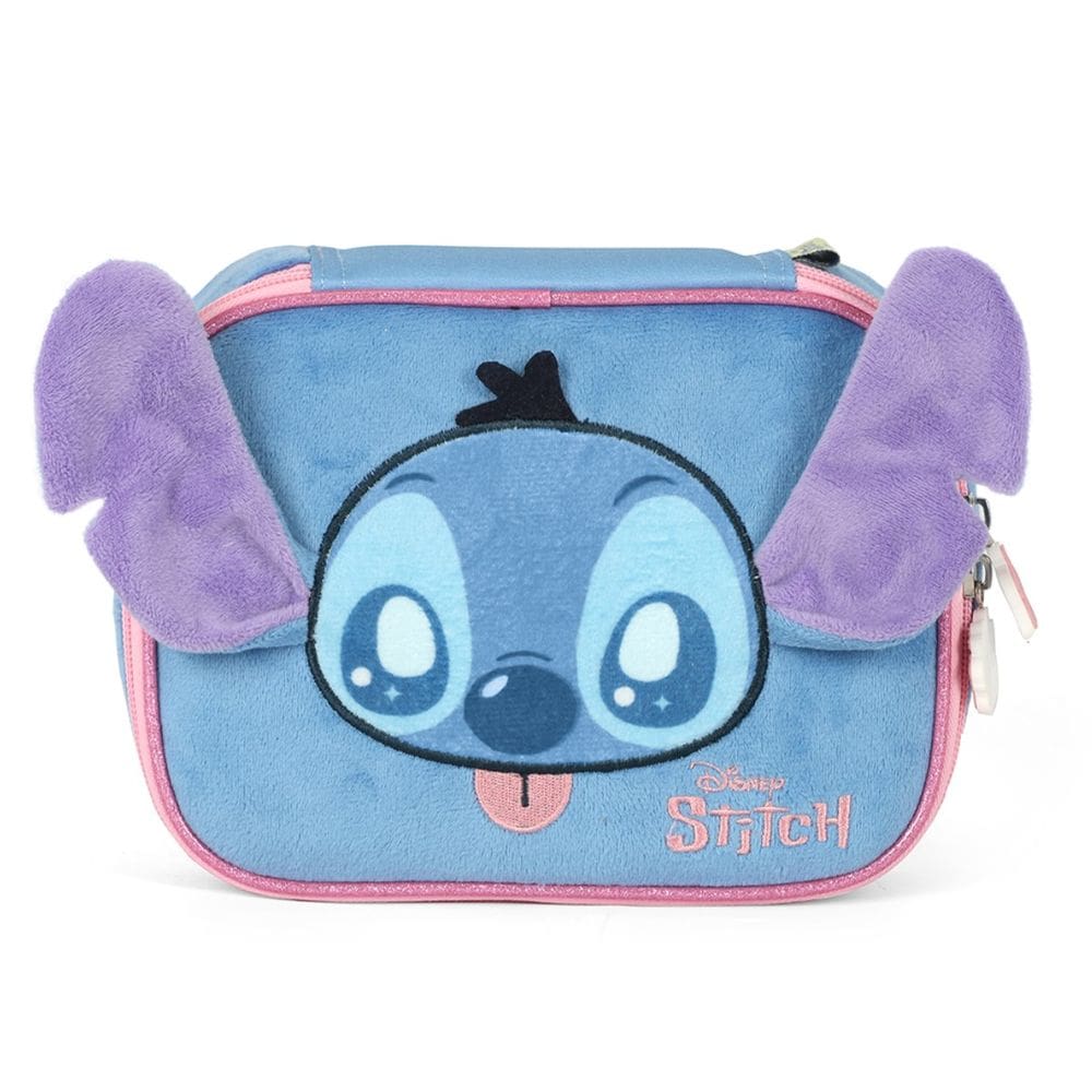 Estojo Escolar Stitch Box Disney Pelucia 3D Azul Luxcel
