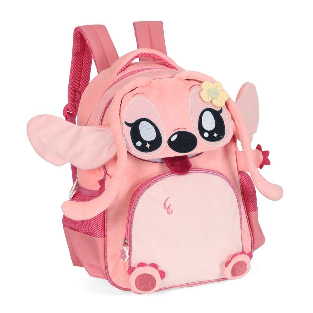 Mochila Escolar Stitch Costas Pelucia 3D Luxcel Rosa Menina