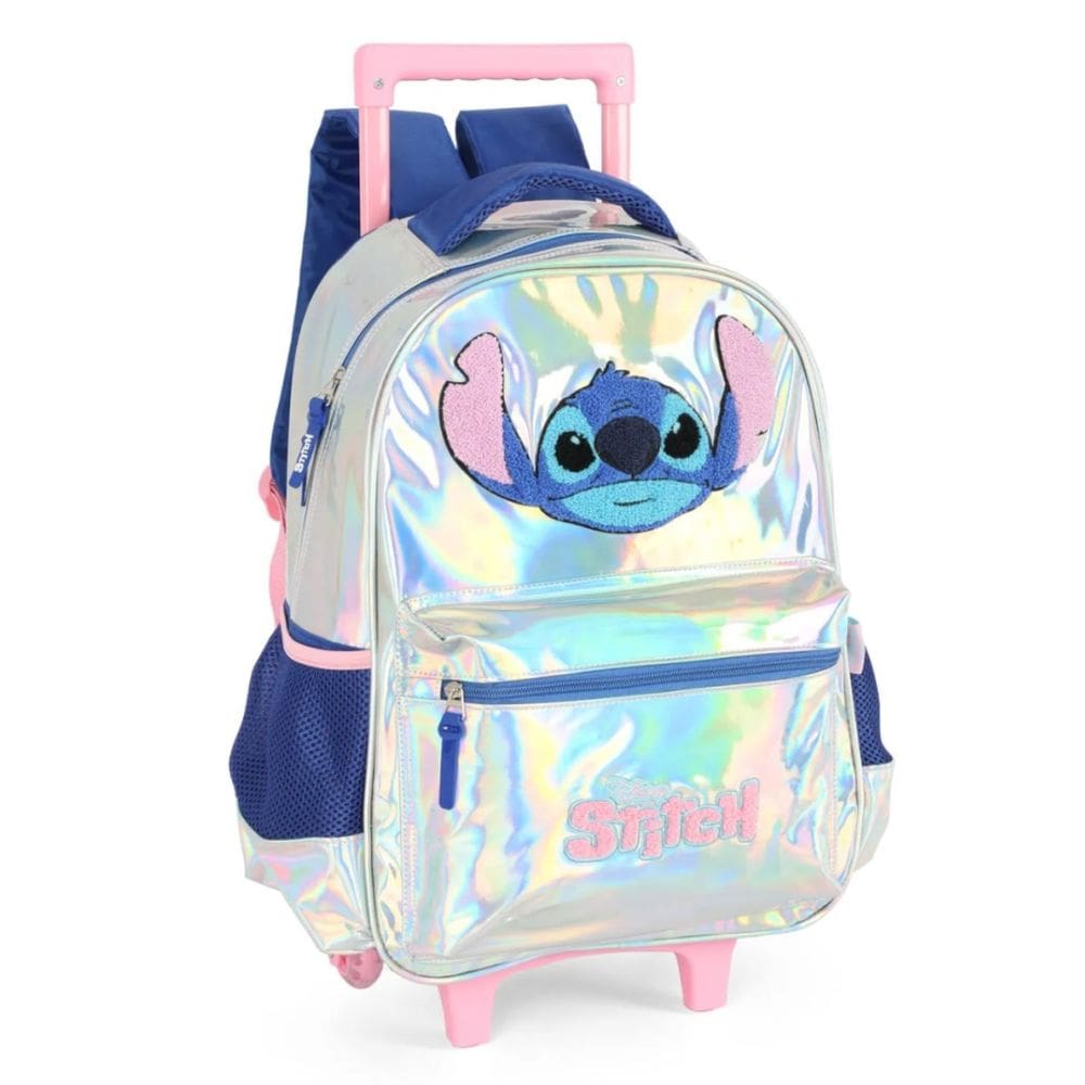 Mochila Escolar Infantil Feminina Rodinha Lilo Stitch Prata