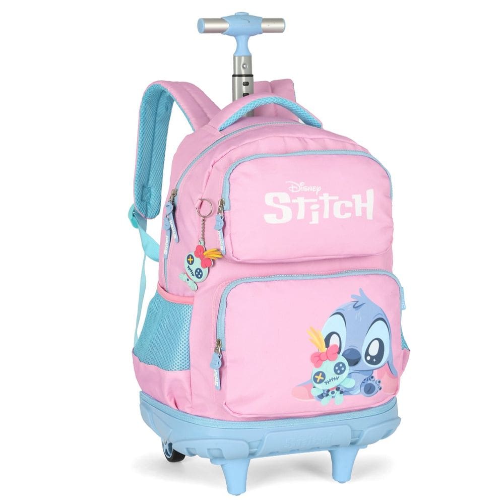 Mochila Grande Rodinha Stitch Reforçada Juvenil Rosa Disney