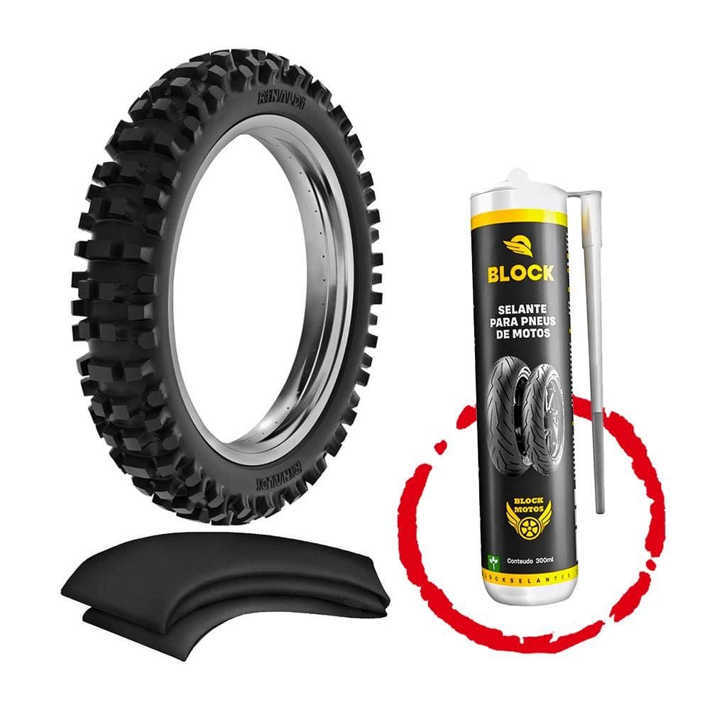 Kit Pneu Bros Crosser Xre 100/90-17 Sh31 Rinaldi + Camara + Vacina
