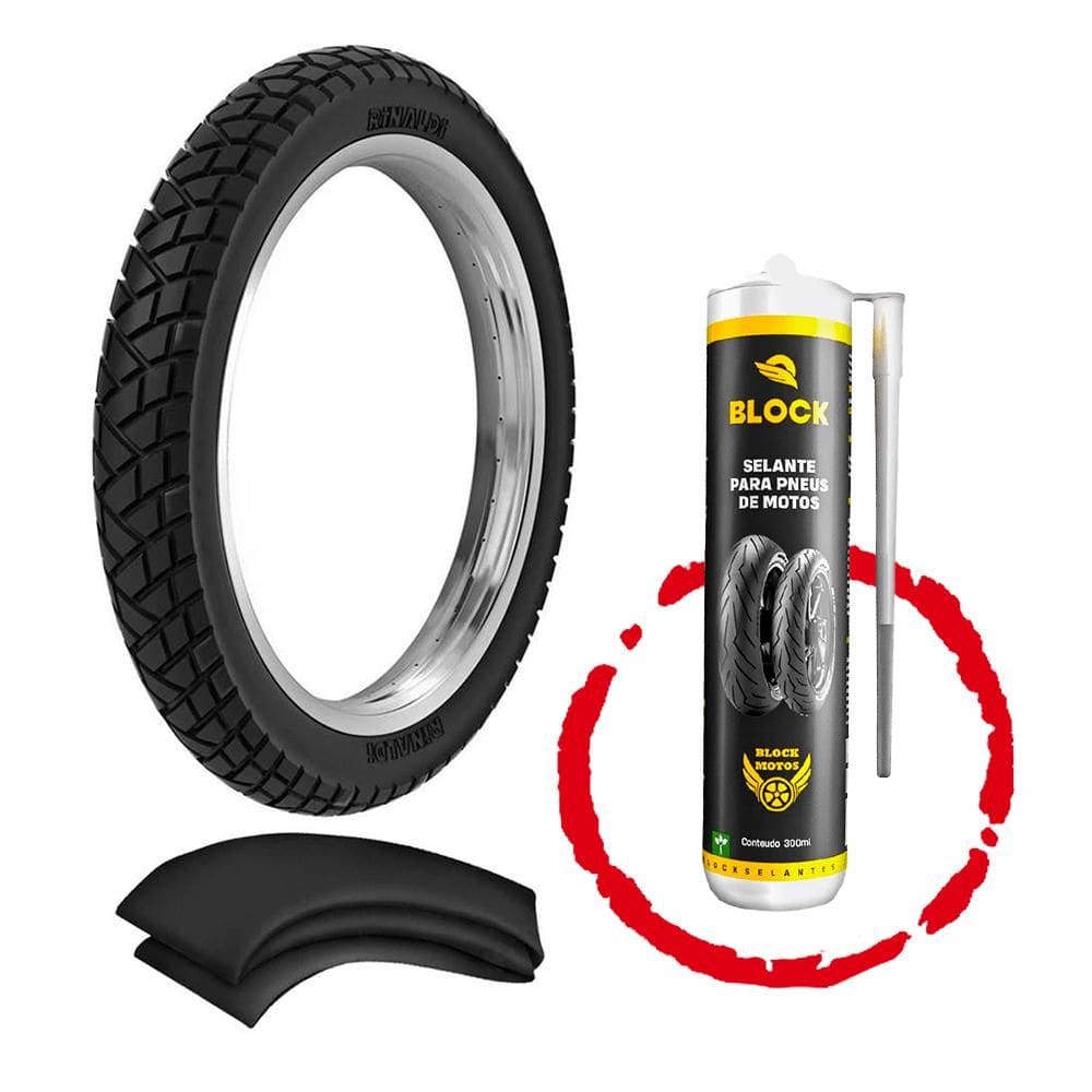 Kit Pneu Xre 300 Falcon 400 Xtz 250 Lander 90/90-21 R34 Rinaldi + Camara + Selante