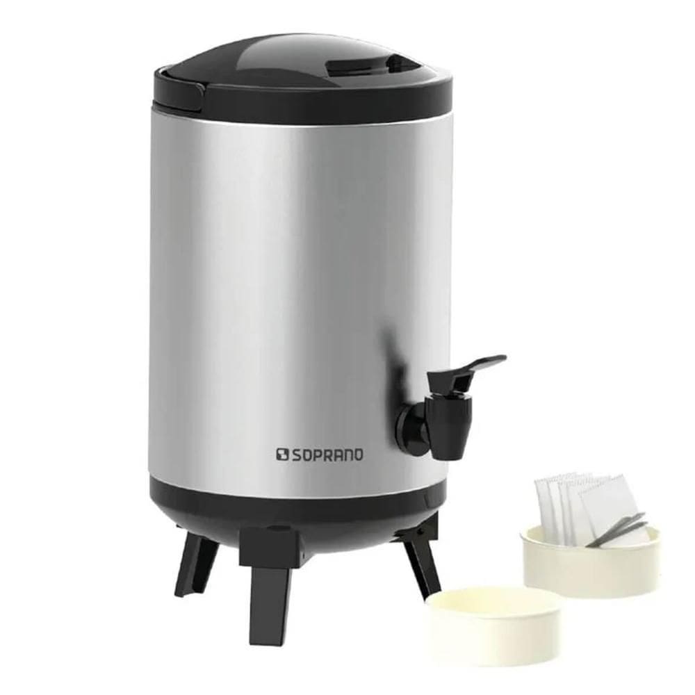 Garrafão Térmico Aço Inox tipo Botijão 4L em Inox com torneira Preto Palace Soprano