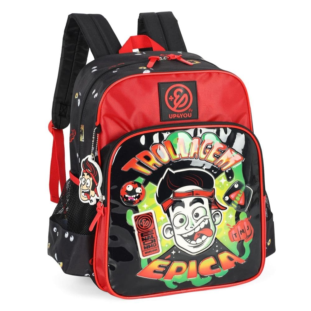 Mochila De Costa Enaldinho Escolar Youtuber Vermelho Luxcel