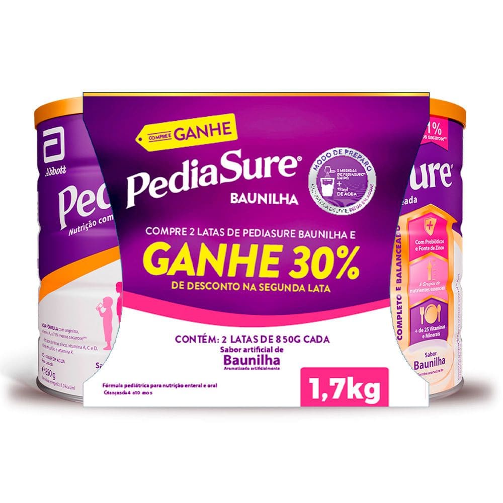 PediaSure Sabor Baunilha com 2 Unidades de 850g cada Ganhe 30% de Desconto na Segunda Lata