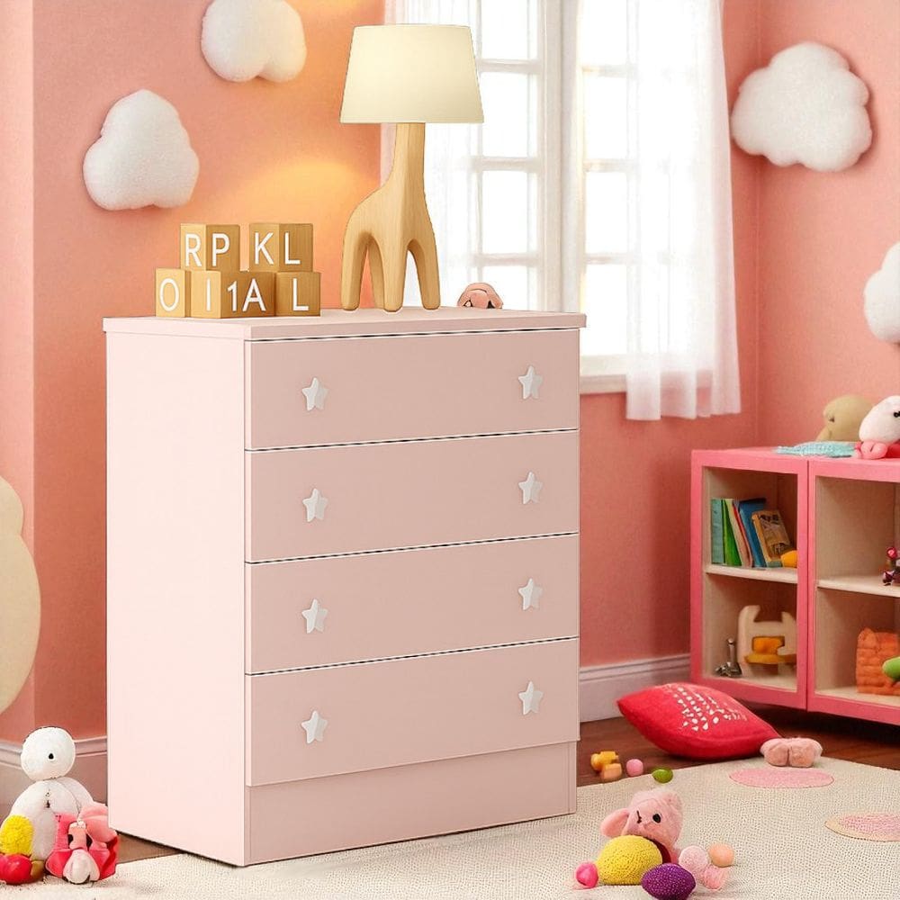 Cômoda Infantil 4 Gavetas Espaçosa Branco com Puxadores Estrela – Organização para Quarto de Bebê e Criança
