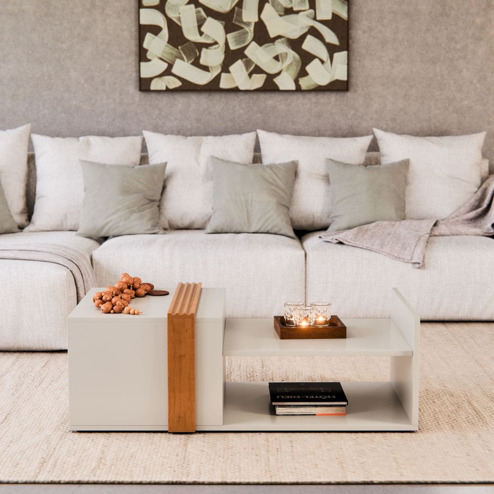 Mesa de Centro Moderna com Nicho Lateral para Sala de Estar – Design Funcional e Elegante em MDP/MDF