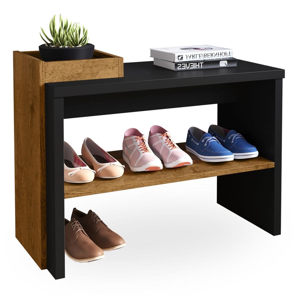 Banco Sapateira para Entrada - Sapateira com Nicho e Prateleira Ripada - MDP