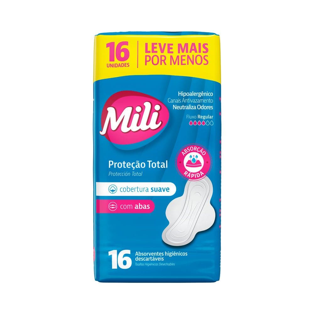 Absorvente Mili Proteção Total Cobertura Suave com Abas 16 Unidades
