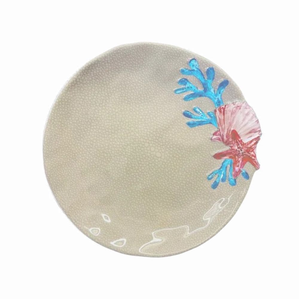 Prato Raso P/Sobremesa de Melamina Bege Marítimo Concha Rosa 23cm Entrecasa